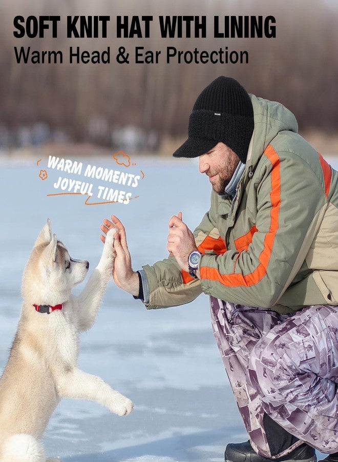 Wmcaps قبعة شتوية من Wmcaps بحافة وأغطية للأذنين، قبعة محبوكة دافئة مبطنة بالفرو للرجال والنساء، قبعة حرارية خارجية سوداء - Image 5